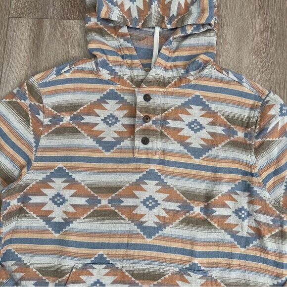 Faherty RARE Doug Good Feather Aztec Tribal Organic Cotton Poncho Hoodie Mens M - Picture 7 of 14